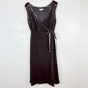 Garnet Hill Velvet Brown Silk-Blend Holiday Party Wrap Midi Dress